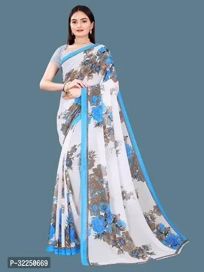 Stylish Blue Cotton Silk Printed Saree with Blouse piece For Women-thumb0