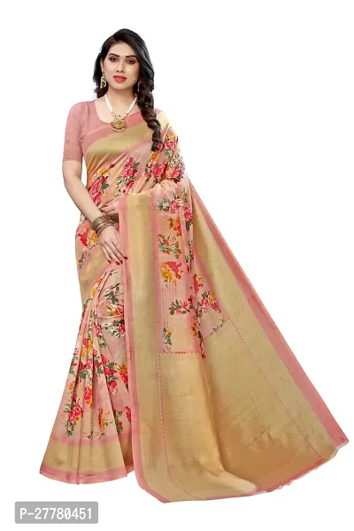 Stylish Art Silk Peach Printed Saree With Blouse Piece For Women