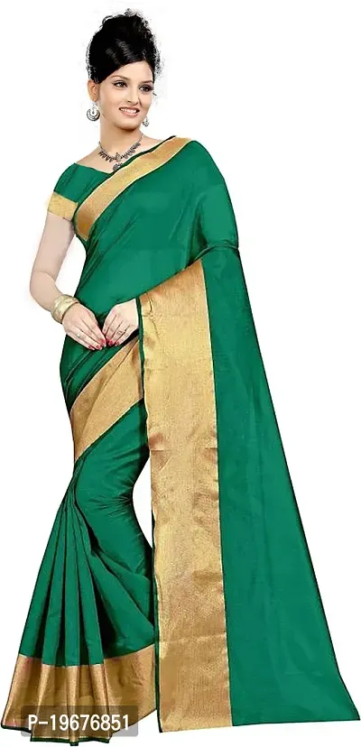 Stylish Cotton Silk Solid Saree with Blouse piece For Women-thumb3