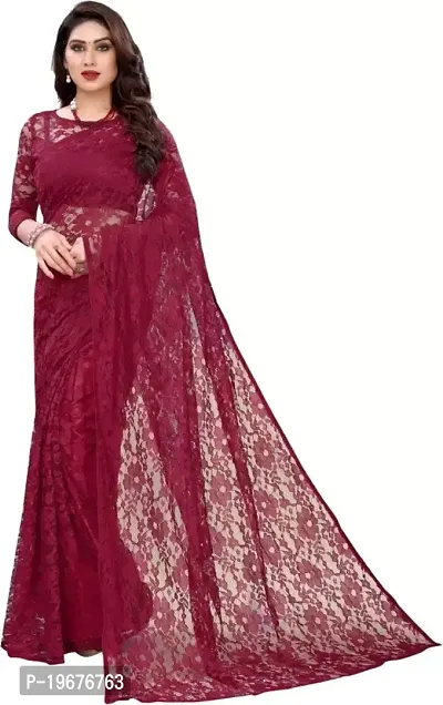 Women Stylish Net Printed Saree with Blouse piece-thumb0