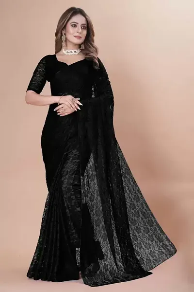 Stylish Net Self Pattern Saree with Blouse piece For Women