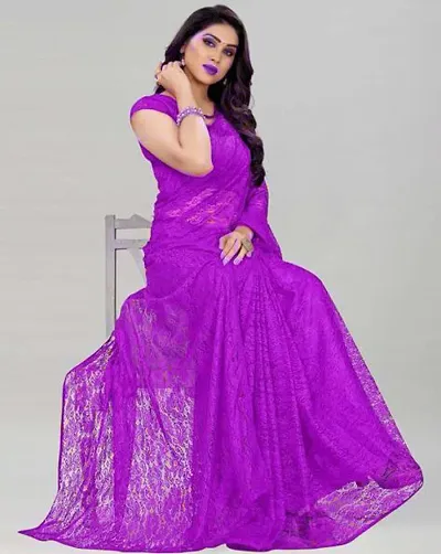 FESQVI Women's Jacquard Net Saree With Unstiched Blouse Piece