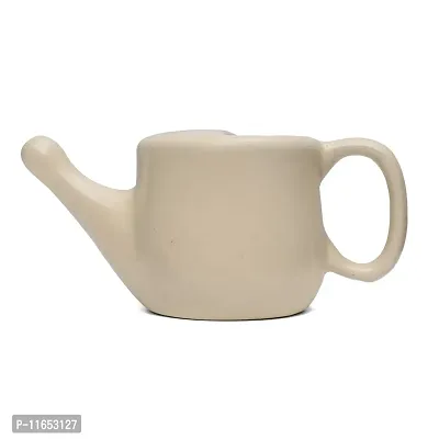 Leak Proof Durable Ceramic Jala Neti Pot with Nostril Plugging Support ? Better Capacity - Holds 300 ml ? Spill Proof with Comfort Grip - Lead-Free and Microwave and Dishwasher Safe - Cream-thumb3