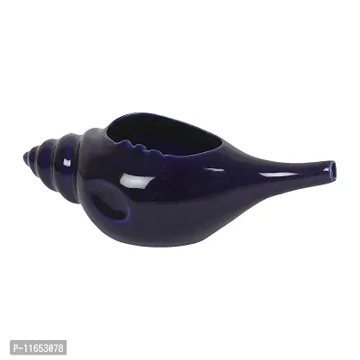 Leak Proof Durable Ceramic Jala Neti Pot with Nostril Plugging Support ? Better Capacity - Holds 300 ml ? Spill Proof with Comfort Grip - Lead-Free and Microwave and Dishwasher Safe - Navy Blue