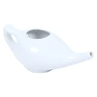 Leak Proof Durable Ceramic Neti Pot Non-Metallic and Lead Free Comfortable Grip | Microwave and Dishwasher Friendly Natural Treatment for Sinus and Congestion (White)-thumb1