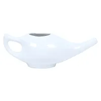 Leak Proof Durable Ceramic Jal Neti Pot (220 ML) Non-Metallic and Lead-free Comfortable Grip | Microwave and Dishwasher Friendly 1 PCS white-thumb1