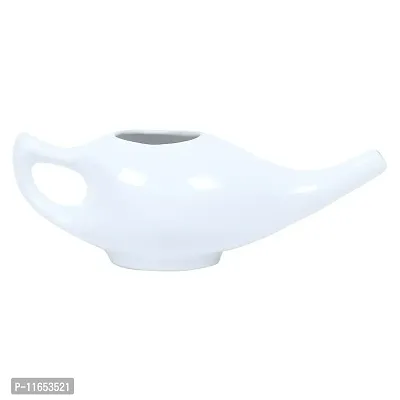 Leak Proof Durable Ceramic Jal Neti Pot (220 ML) Non-Metallic and Lead-free Comfortable Grip | Microwave and Dishwasher Friendly 1 PCS white-thumb2