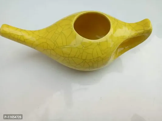 Leak Proof Durable Porcelain Ceramic Neti Pot Hold 230 Ml Water Comfortable Grip | Microwave and Dishwasher Safe eco Friendly Natural Treatment for Sinus and Congestion (Crackle Yellow)