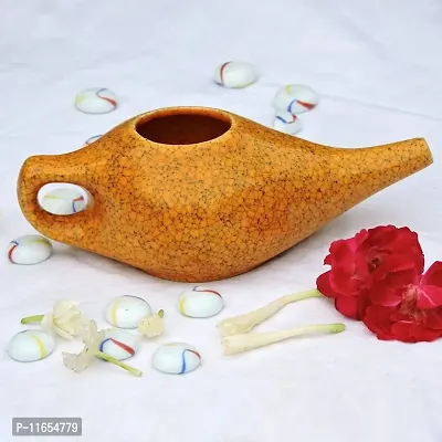 Leak Proof Durable Porcelain Ceramic Neti Pot Hold 230 Ml Water Comfortable Grip | Microwave and Dishwasher Safe eco Friendly Natural Treatment for Sinus and Congestion (Crackle Orange)