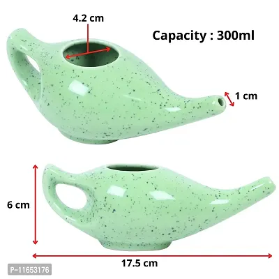 Leak Proof Durable Porcelain Ceramic Neti Pot Hold 230 Ml Water Comfortable Grip | Microwave and Dishwasher Safe eco Friendly Natural Treatment for Sinus and Congestion (Green Matt)-thumb5