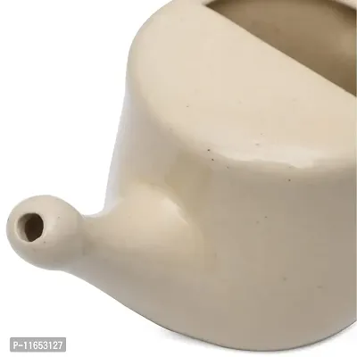 Leak Proof Durable Ceramic Jala Neti Pot with Nostril Plugging Support ? Better Capacity - Holds 300 ml ? Spill Proof with Comfort Grip - Lead-Free and Microwave and Dishwasher Safe - Cream-thumb4