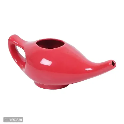 Leak Proof Durable Porcelain Ceramic Neti Pot 220 ML for Natural Nasal Cleansing | Natural Treatment for Sinus, Infection and Congestion Microwave and Dishwasher Friendly (Red)-thumb0