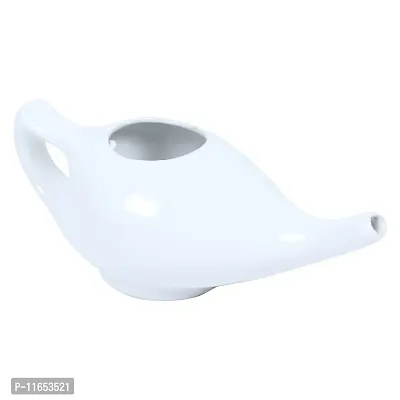 Leak Proof Durable Ceramic Jal Neti Pot (220 ML) Non-Metallic and Lead-free Comfortable Grip | Microwave and Dishwasher Friendly 1 PCS white-thumb0