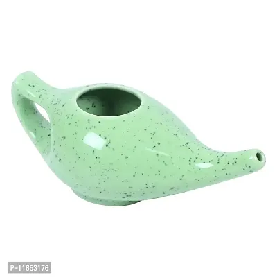 Leak Proof Durable Porcelain Ceramic Neti Pot Hold 230 Ml Water Comfortable Grip | Microwave and Dishwasher Safe eco Friendly Natural Treatment for Sinus and Congestion (Green Matt)-thumb0