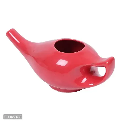 Leak Proof Durable Porcelain Ceramic Neti Pot 220 ML for Natural Nasal Cleansing | Natural Treatment for Sinus, Infection and Congestion Microwave and Dishwasher Friendly (Red)-thumb3