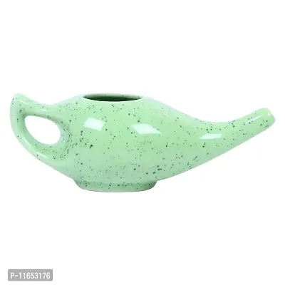 Leak Proof Durable Porcelain Ceramic Neti Pot Hold 230 Ml Water Comfortable Grip | Microwave and Dishwasher Safe eco Friendly Natural Treatment for Sinus and Congestion (Green Matt)-thumb2