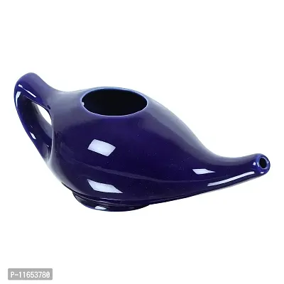 Leak Proof Durable Porcelain Ceramic Neti Pot 220 ML for Natural Nasal Cleansing | Natural Treatment for Sinus, Infection and Congestion Microwave and Dishwasher Friendly (Blue)-thumb0