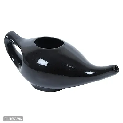 Leak Proof Durable Porcelain Ceramic Neti Pot 220 ML for Natural Nasal Cleansing | Natural Treatment for Sinus, Infection and Congestion Microwave and Dishwasher Friendly (Black)