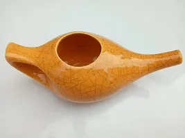 Leak Proof Durable Porcelain Ceramic Neti Pot Hold 230 Ml Water Comfortable Grip | Microwave and Dishwasher Safe eco Friendly Natural Treatment for Sinus and Congestion (Crackle Orange)-thumb3