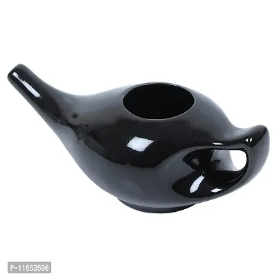 Leak Proof Durable Porcelain Ceramic Neti Pot 220 ML for Natural Nasal Cleansing | Natural Treatment for Sinus, Infection and Congestion Microwave and Dishwasher Friendly (Black)-thumb3