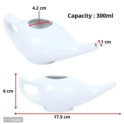 Leak Proof Durable Ceramic Neti Pot Non-Metallic and Lead Free Comfortable Grip | Microwave and Dishwasher Friendly Natural Treatment for Sinus and Congestion (White)-thumb3