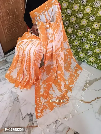 Stylish Orange Handloom Printed Saree With Blouse Piece