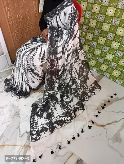 Stylish Black Handloom Printed Saree With Blouse Piece-thumb0