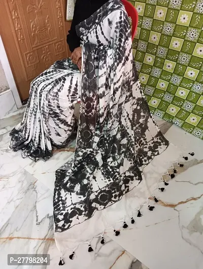 Stylish Black Handloom Printed Saree With Blouse Piece