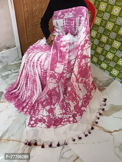 Stylish Pink Handloom Printed Saree With Blouse Piece