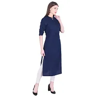 Faunashaw Women Cotton Staylish Blue Solid Casual Staright Kurti-thumb4