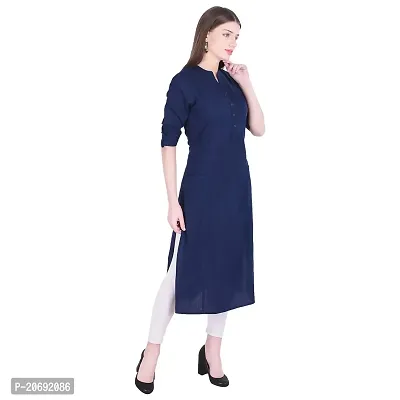 Faunashaw Women Cotton Staylish Blue Solid Casual Staright Kurti-thumb5