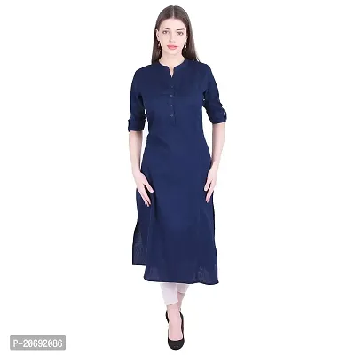 Faunashaw Women Cotton Staylish Blue Solid Casual Staright Kurti-thumb0