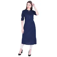 Faunashaw Women Cotton Staylish Blue Solid Casual Staright Kurti-thumb3