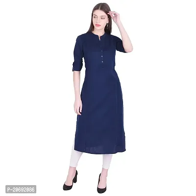 Faunashaw Women Cotton Staylish Blue Solid Casual Staright Kurti-thumb4