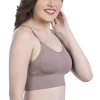 DIKKLATE Women's Cotton Lightly Padded Wire Free Bralette Bra (Brown)-thumb3