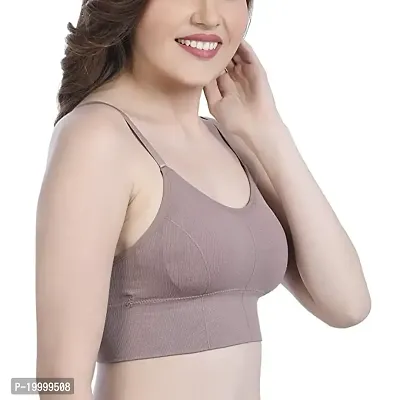 DIKKLATE Women's Cotton Lightly Padded Wire Free Bralette Bra (Brown)-thumb4