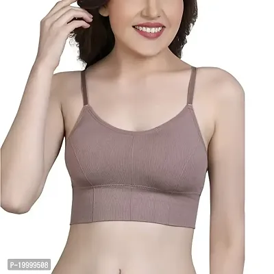 DIKKLATE Women's Cotton Lightly Padded Wire Free Bralette Bra (Brown)-thumb0