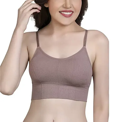 DIKKLATE Women's Lightly Padded Wire Free Bralette Bra (Brown)