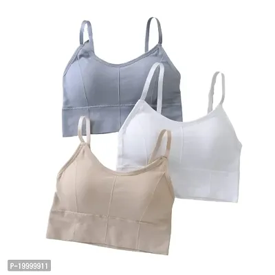 Women Cotton Padded Wire Free Sports Bra Fitness Yoga Free Size (Pack of  3), Size (28-32) Grey,Black, Skin