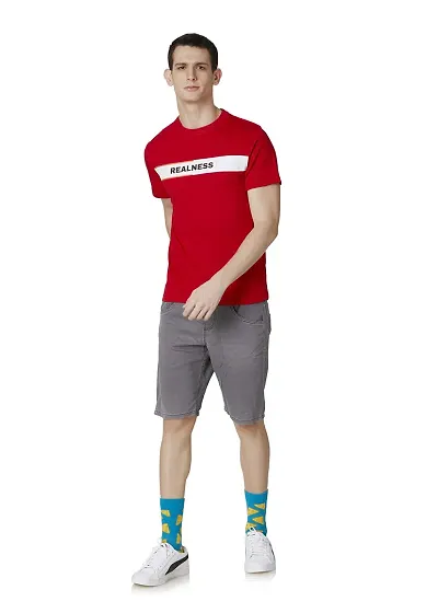 Merlot Round Neck Text Print Color T-Shirt for Men