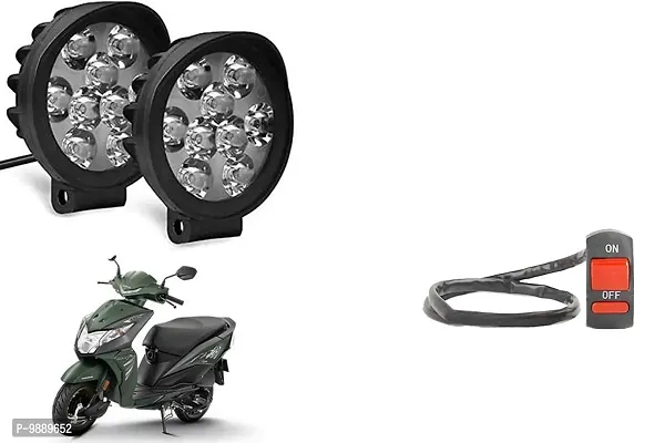 PremiumWaterproof 9 Round Cap LED Fog Light Head Lamp for Honda Dio BS6, Set of 2, Free On Off Switch-thumb0