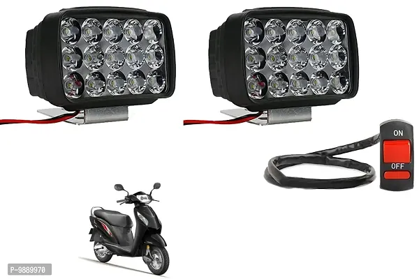 PremiumWaterproof 15 LED Fog Light Head Lamp for Honda Activa, Set of 2, Free On/Off Switch