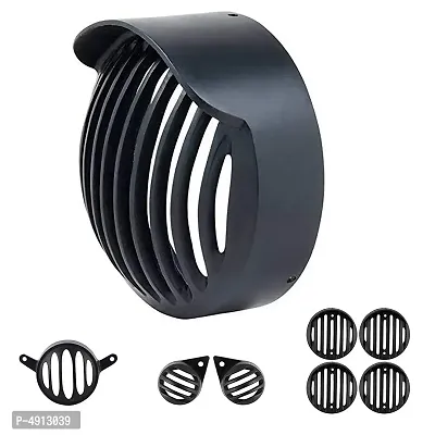 Complete Plastic Grill Set for Royal Enfield Bullet Classic 350/500 (Black with Cap, Set of 8)
