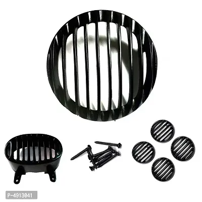 Complete Grill Set of Headlight, Indicator  Taillight for Bajaj Avenger 150 CC (Plastic Black, Set of 6)-thumb0