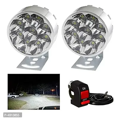 9 Led Small Motorcycle All Bikes And Cars Led Fog Lights Round Fog Lamp Assembles Pack Of 2 With Switch-thumb0