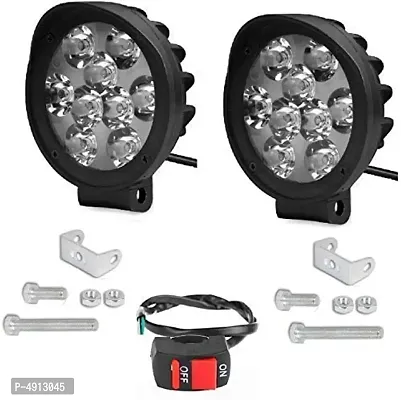 Cartronicsnbsp;9 LED Round Cap Waterproof Fog Light Pack Of 2 with on/off Handlebar Switch for All Bikes And Cars-thumb0
