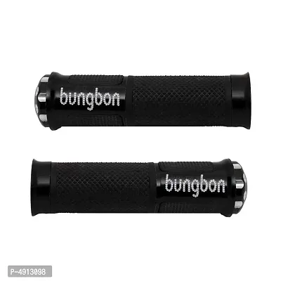 Bungbon Rubber  Plastic Bike Comfort Riding Soft Handle Grip Covers for All Bikes And Scooty (Black Colour) (Set of 2)-thumb2