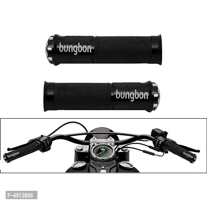 Bungbon Rubber  Plastic Bike Comfort Riding Soft Handle Grip Covers for All Bikes And Scooty (Black Colour) (Set of 2)-thumb0