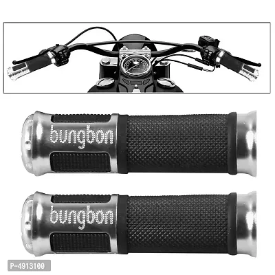 Bungbon Rubber  Plastic Bike Comfort Riding Soft Handle Grip Covers for All Bikes And Scooty (Silver Colour) (Set of 2)-thumb0