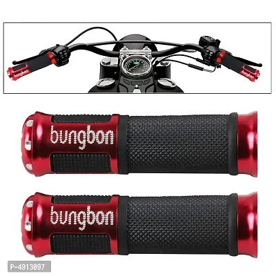 Bungbon Rubber  Plastic Bike Comfort Riding Soft Handle Grip Covers for All Bikes And Scooty (Red Colour) (Set of 2)-thumb0
